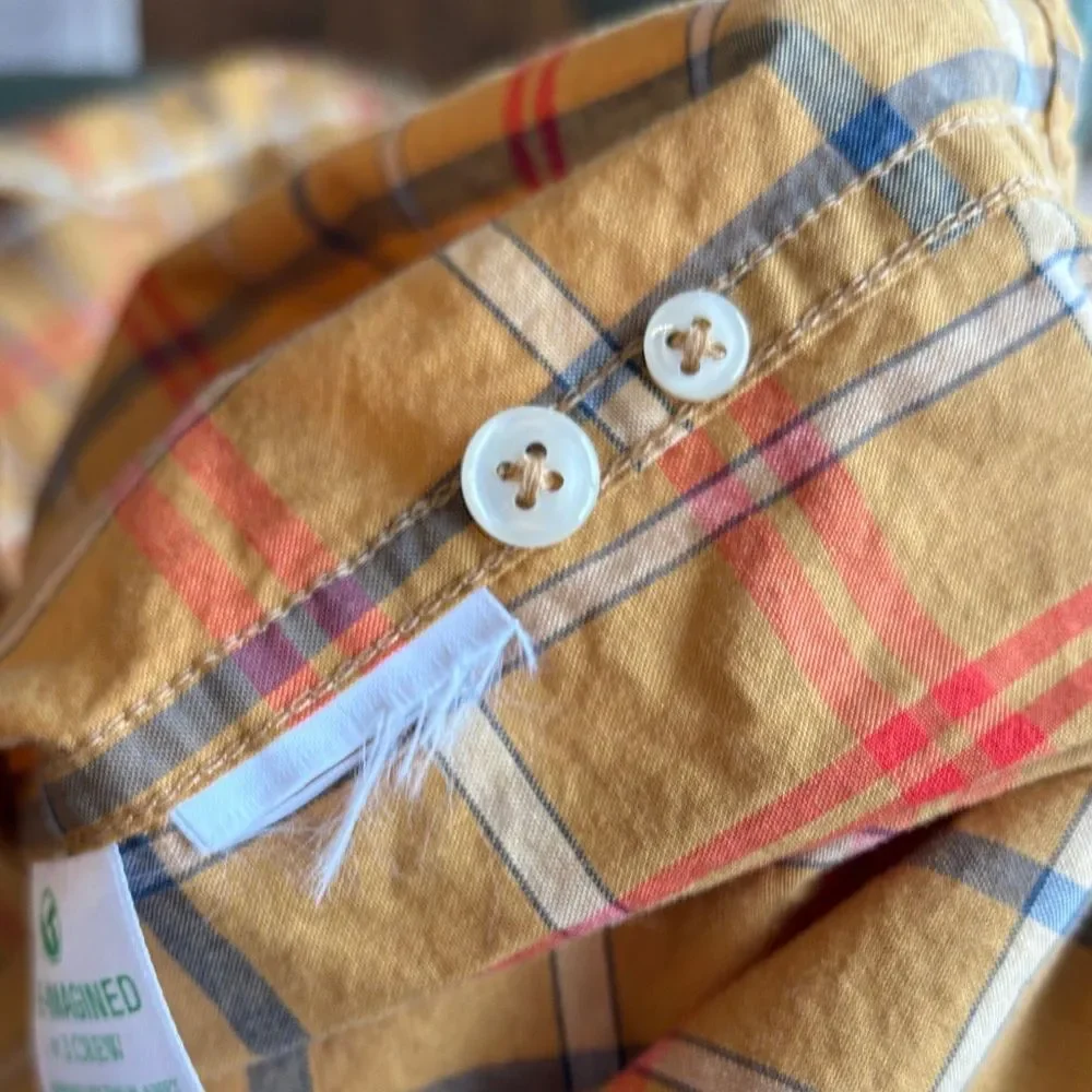 J. Crew pair of Red Yellow Plaid Men casual cotton button down Shirts M slim EUC